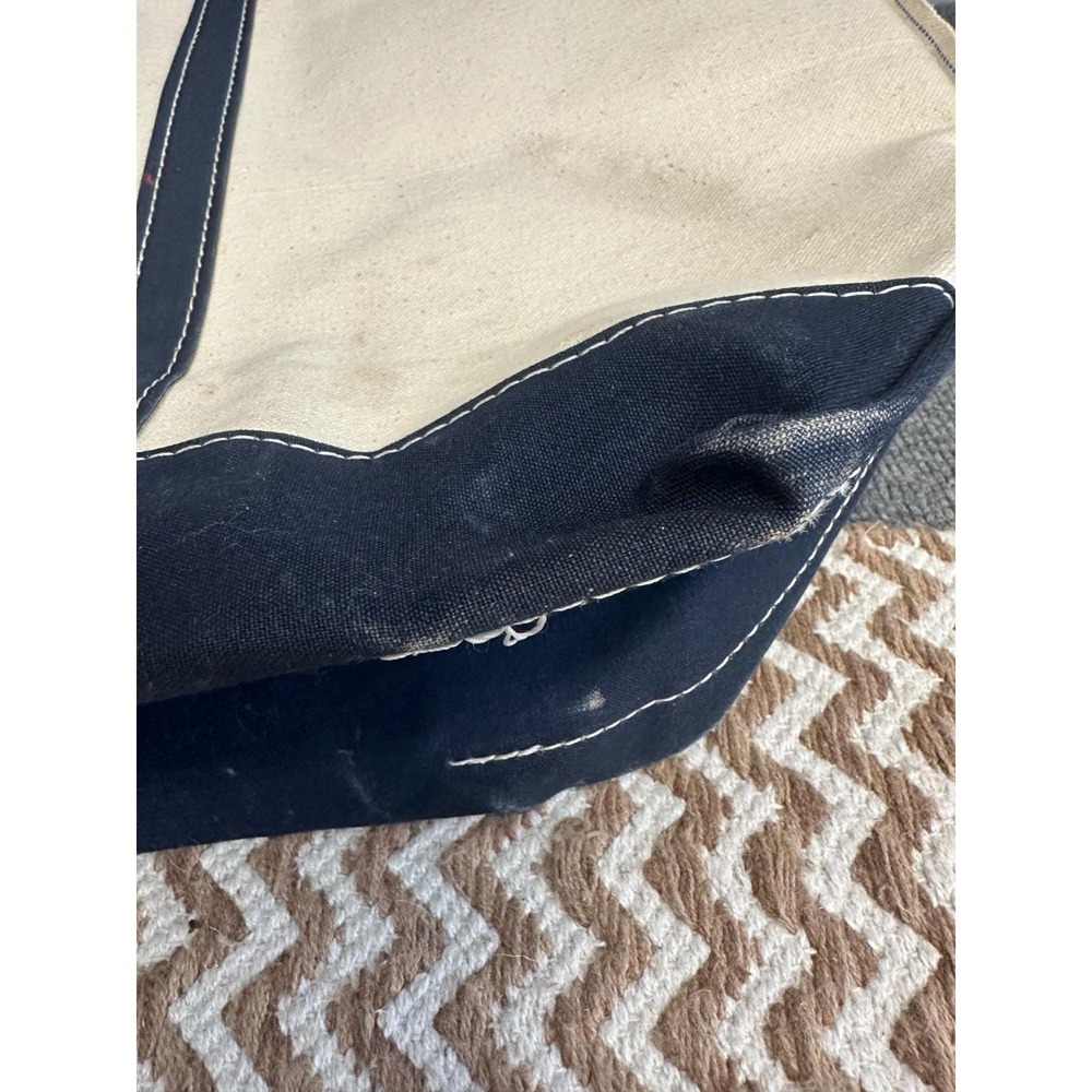 Vintage L.L. Bean Boat and Tote Canvas Bag Jumbo 80s Navy Cream Freeport Maine - Picture 13 of 14